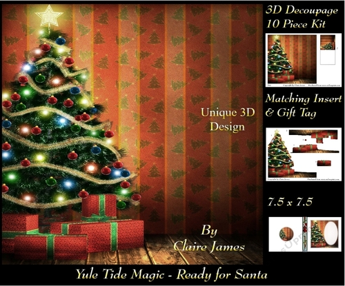 Yule Tide Magic - Ready For Santa - 3D Decoupage kit + Insert & Gift Tag