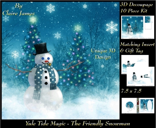 Yule Tide Magic - The Firendly Snowman - 3D Decoupage kit + Insert & Gift Tag