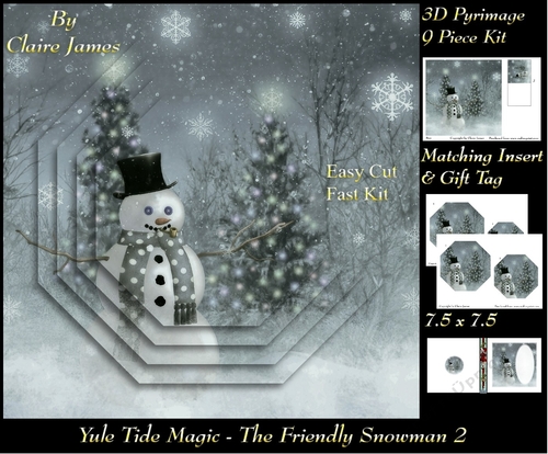 Yule Tide Magic - The Firendly Snowman 2 - 3D Pyramid/pyrimage + Insert & Gift Tag