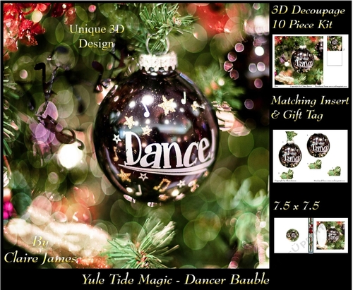 Yule Tide Magic - Dancer Bauble - 3D Decoupage kit + Insert & Gift Tag
