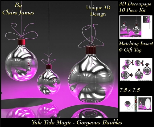 Yule Tide Magic - Gorgeous Baubles - 3D Decoupage kit + Insert & Gift Tag
