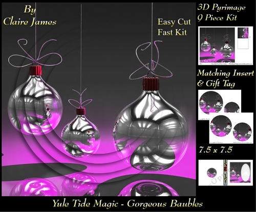 Yule Tide Magic - Gorgeous Baubles - 3D Pyramid/pyrimage + Insert & Gift Tag