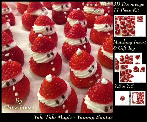 Yule Tide Magic - Yummy Santas - 3D Decoupage kit + Insert & Gift Tag