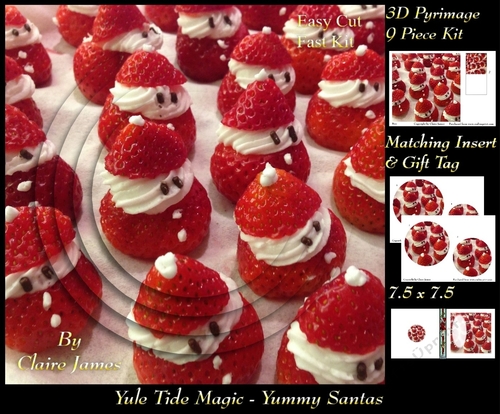 Yule Tide Magic - Yummy Santas - 3D Pyramid/pyrimage + Insert & Gift Tag