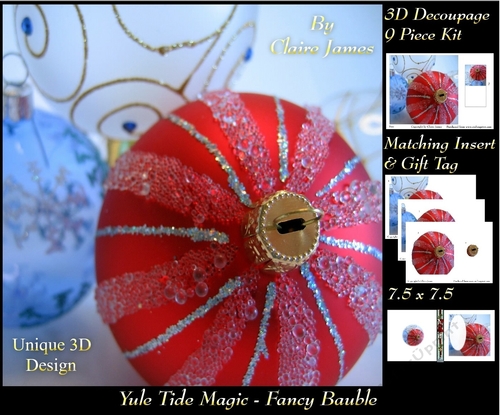Yule Tide Magic - Fancy Baubles - 3D Decoupage kit + Insert & Gift Tag
