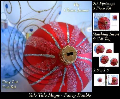 Yule Tide Magic - Fancy Baubles - 3D Pyramid/pyrimage + Insert & Gift Tag