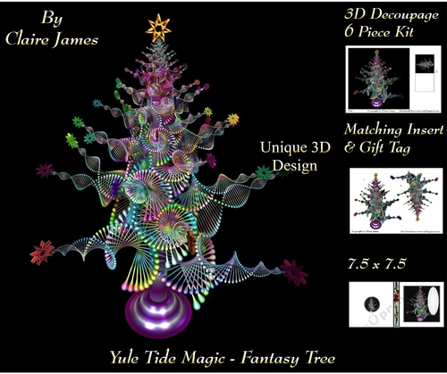 Yule Tide Magic - Fantasy Tree - 3D Decoupage kit + Insert & Gift Tag