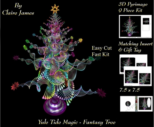 Yule Tide Magic - Fantasy Tree - 3D Pyramid/pyrimage + Insert & Gift Tag