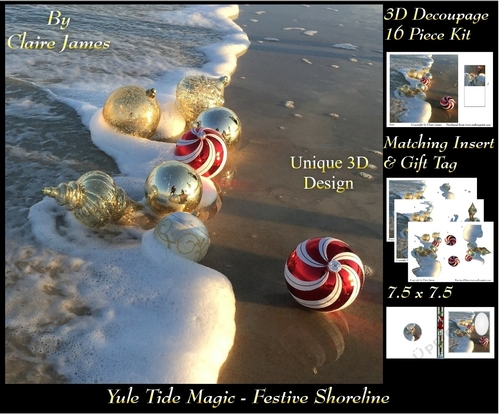 Yule Tide Magic - Festive Shoreline - 3D Decoupage kit + Insert & Gift Tag