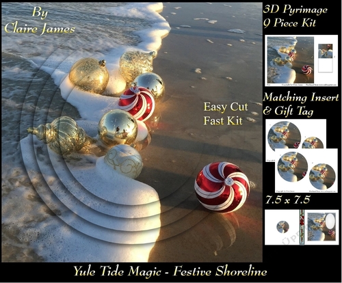 Yule Tide Magic - Festive Shoreline - 3D Pyramid/pyrimage + Insert & Gift Tag
