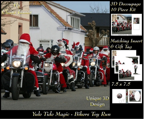 Yule Tide Magic - Bikers Toy Run - 3D Decoupage kit + Insert & Gift Tag