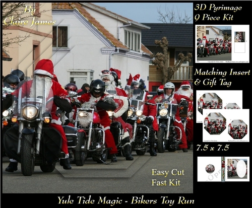 Yule Tide Magic - Bikers Toy Run - 3D Pyramid/pyrimage + Insert & Gift Tag