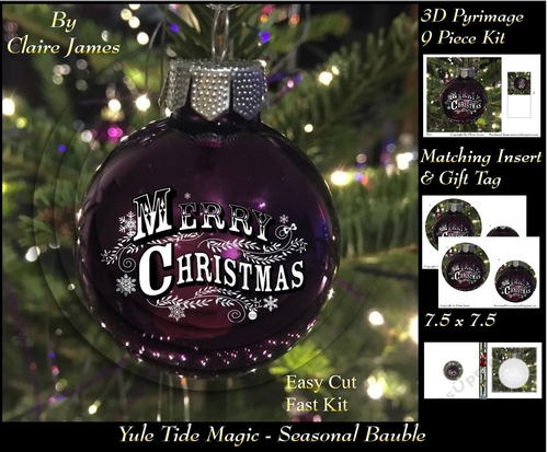 Yule Tide Magic - Seasonal Bauble - 3D Pyramid/pyrimage + Insert & Gift Tag
