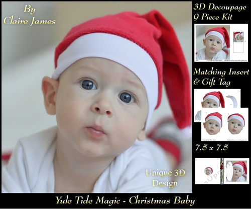 Yule Tide Magic - Christmas Baby - 3D Decoupage kit + Insert & Gift Tag
