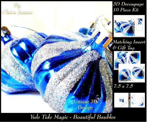 Yule Tide Magic - Beautiful Baubles - 3D Decoupage kit + Insert & Gift Tag