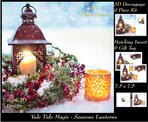 Yule Tide Magic - Seasonal Lantern - 3D Decoupage kit + Insert & Gift Tag