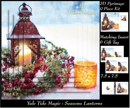 Yule Tide Magic - Seasonal Lantern - 3D Pyramid/pyrimage + Insert & Gift Tag