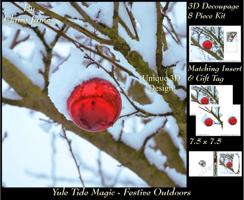 Yule Tide Magic - Festive Outdoors - 3D Decoupage kit + Insert & Gift Tag