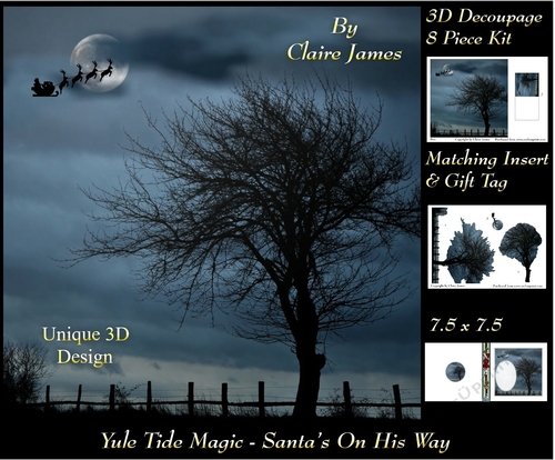 Yule Tide Magic - Santas On His Way - 3D Decoupage kit + Insert & Gift Tag