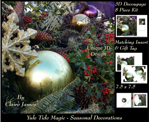 Yule Tide Magic - Seasonal Decorations - 3D Decoupage kit + Insert & Gift Tag