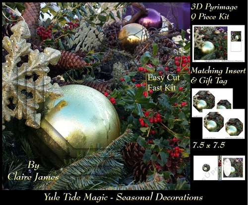Yule Tide Magic - Seasonal Decorations - 3D Pyramid/pyrimage + Insert & Gift Tag