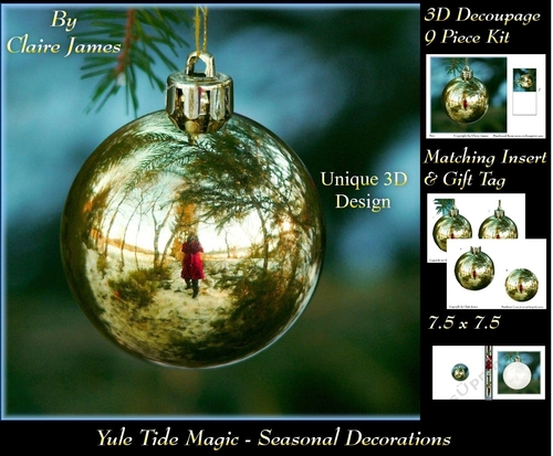 Yule Tide Magic - Seasonal Decorations 2 - 3D Decoupage kit + Insert & Gift Tag