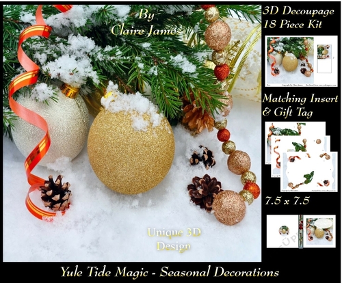 Yule Tide Magic - Seasonal Decorations 3 - 3D Decoupage kit + Insert & Gift Tag