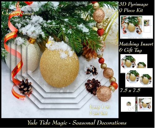 Yule Tide Magic - Seasonal Decorations 3 - 3D Pyramid/pyrimage + Insert & Gift Tag