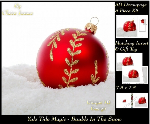 Yule Tide Magic - Bauble In The Snow - 3D Decoupage kit + Insert & Gift Tag
