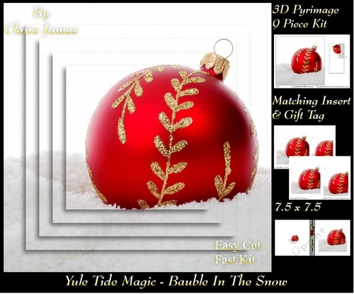 Yule Tide Magic - Bauble In The Snow - 3D Pyramid/pyrimage + Insert & Gift Tag