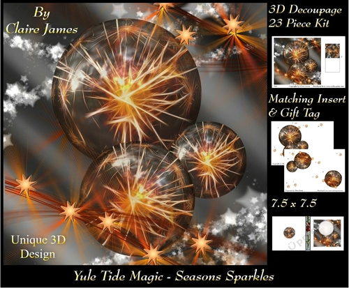 Yule Tide Magic - Seasonal Sparkles - 3D Decoupage kit + Insert & Gift Tag