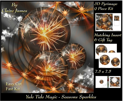 Yule Tide Magic - Seasonal Sparkles - 3D Pyramid/pyrimage + Insert & Gift Tag