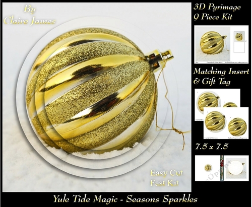 Yule Tide Magic - Seasonal Sparkles In The Snow - 3D Pyramid/pyrimage + Insert & Gift Tag