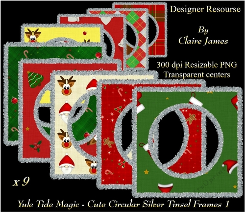 Yule Tide Magic - 9 x Cute Circular Frames With Silver Tinsel 1