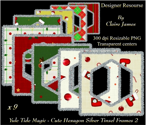 Yule Tide Magic - 9 x Cute Hexagonal Frames With Silver Tinsel 2