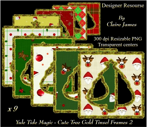 Yule Tide Magic - 9 x Cute Tree Frames With Gold Tinsel 2