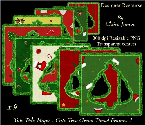 Yule Tide Magic - 9 x Cute Tree Frames With Green Tinsel 1
