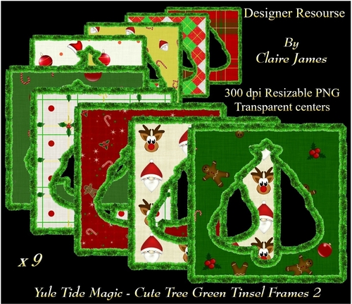Yule Tide Magic - 9 x Cute Tree Frames With Green Tinsel 2