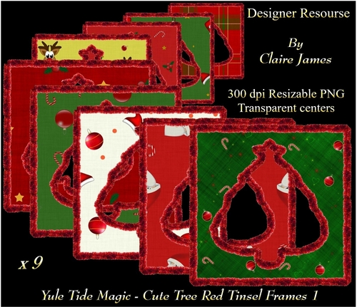 Yule Tide Magic - 9 x Cute Tree Frames With Red Tinsel 1