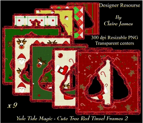 Yule Tide Magic - 9 x Cute Tree Frames With Red Tinsel 2