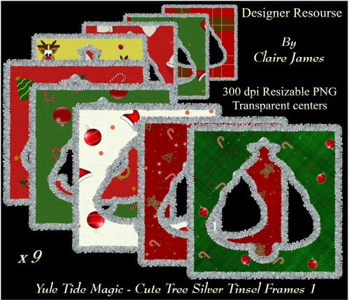 Yule Tide Magic - 9 x Cute Tree Frames With Silver Tinsel 1