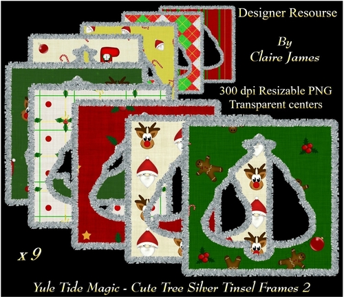 Yule Tide Magic - 9 x Cute Tree Frames With Silver Tinsel 2