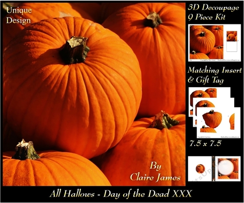 All Hallows Eve - The Day Of The Dead 30 - Special 3D Decoupage + Insert & Tag