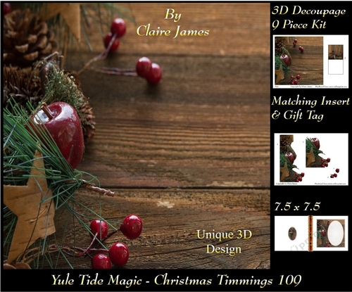 Yule Tide Magic - Christmas Trimmings - 3D Decoupage kit + Insert & Gift Tag