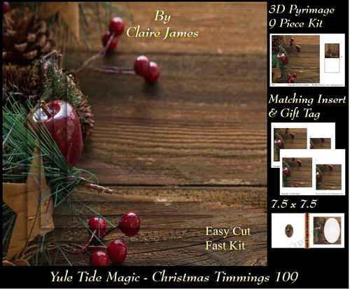 Yule Tide Magic - Christmas Trimmings  - 3D Pyramid/pyrimage + Insert & Gift Tag