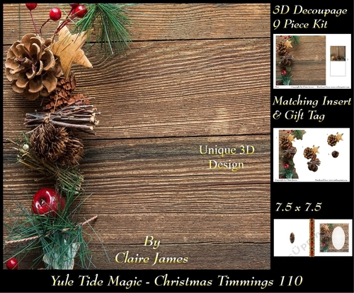 Yule Tide Magic - Christmas Trimmings - 3D Decoupage kit + Insert & Gift Tag