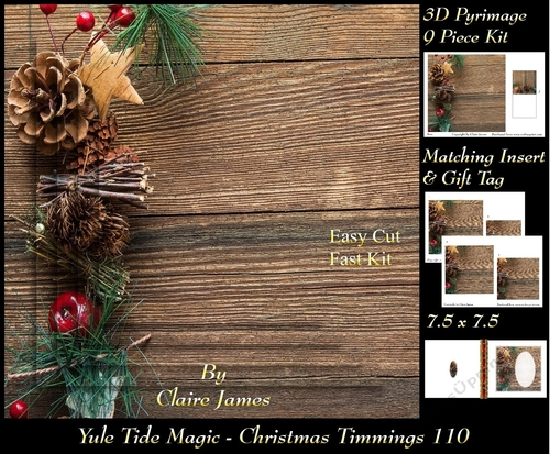 Yule Tide Magic - Christmas Trimmings  - 3D Pyramid/pyrimage + Insert & Gift Tag