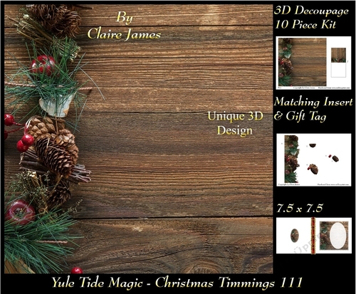 Yule Tide Magic - Christmas Trimmings - 3D Decoupage kit + Insert & Gift Tag