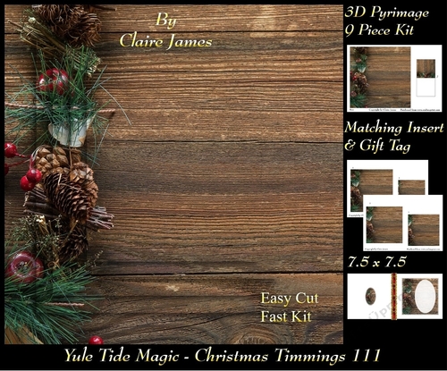 Yule Tide Magic - Christmas Trimmings  - 3D Pyramid/pyrimage + Insert & Gift Tag