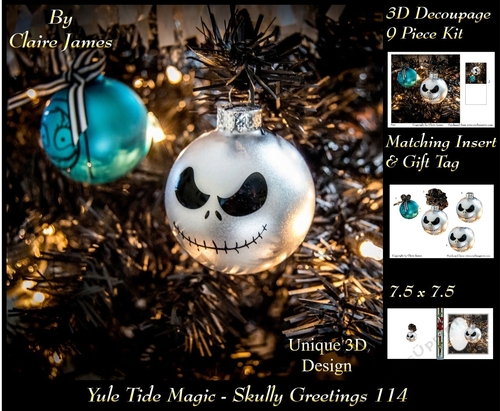 Yule Tide Magic - Skully Greetings - 3D Decoupage kit + Insert & Gift Tag